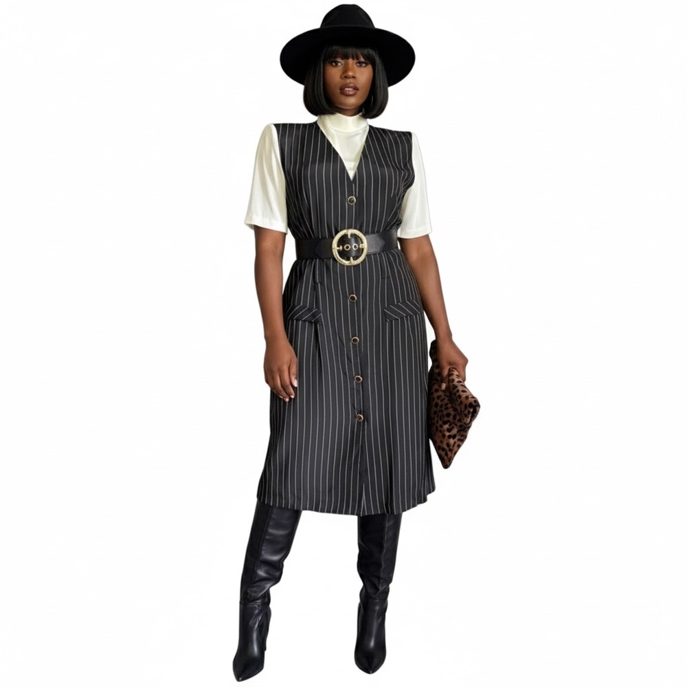 *PLUS SIZE* VINTAGE PINSTRIPE STATEMENT DRESS